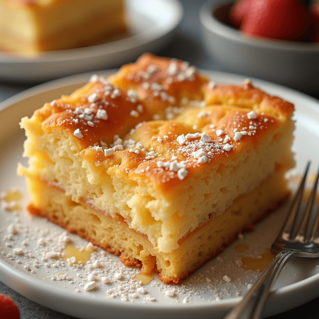 Delicious breakfast bake with biscuits, eggs, cheese, and sausage served in a casserole dish.